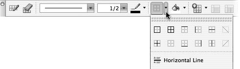 Click the tiny arrow button next to the Borders button on the “Tables and Borders” toolbar to access the horizontal line command. When the line appears in your document, you can use its corner handles to resize it or even make it thinner or thicker.