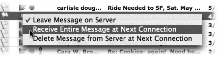 Messages that Entourage has only partially retrieved show a half-completed picture of an envelope in the Online Status column.