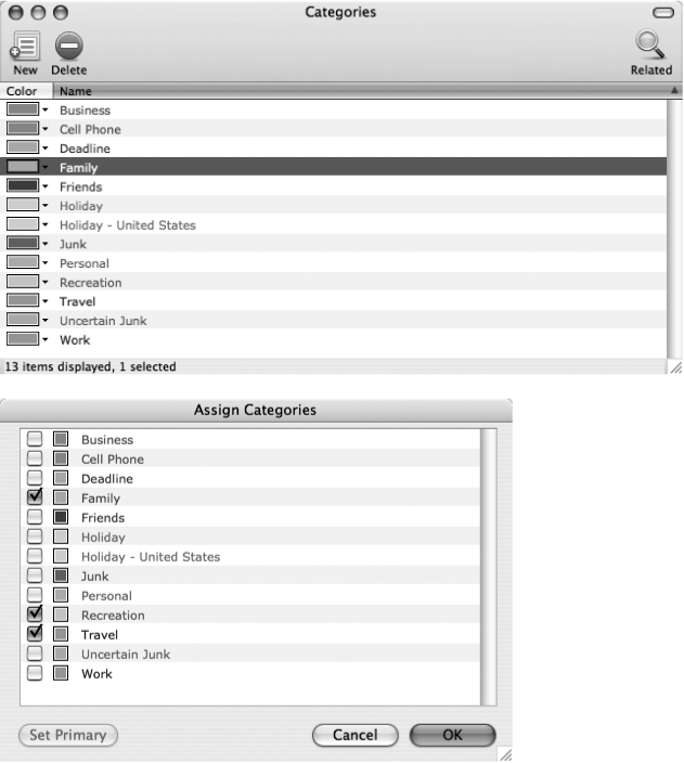 Here Office Reminders shows five items: a Microsoft Word document that’s flagged for follow up, a contact that’s been added to the To Do List (and is overdue), a task, an email message reminder, and a calendar reminder. The highlighted item appears at the top of the window. Double-click any of them to open the linked item.