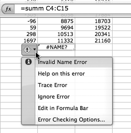 If you choose to edit the formula in the Formula bar, the alleged formula becomes active in the Formula bar. There you can edit it, and with any luck fix the problem. Note that when presented in the Formula bar, the formula’s cell references are color coded to indicate which color-coded cell they apply to.