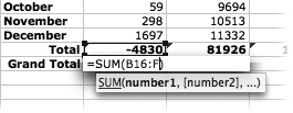 Excel’s Function screen tips make an educated guess at what you’re trying to do—usually a pretty darn good one—and provide the correct syntax for doing it. Here the SUM screen tip explains how to add a series of numbers.