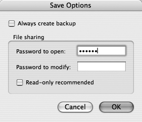 Entering a password in the top text box prevents others from opening your workbook without the password. If you specify only the second password, people can open the file, but can’t make changes without the password.