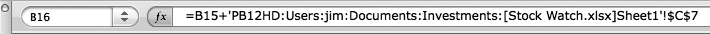 External cell references display the path to the worksheet of the external spreadsheet between single quotation marks in the formula bar. If you move the file or rename any volumes or folders along the path, you’ll break the link. You can manually update the external reference in the formula bar, but it’s often easier to just double-click the cell, press Return, navigate back to the external document, and let Excel update the reference. (And you won’t risk a path-breaking typo.)