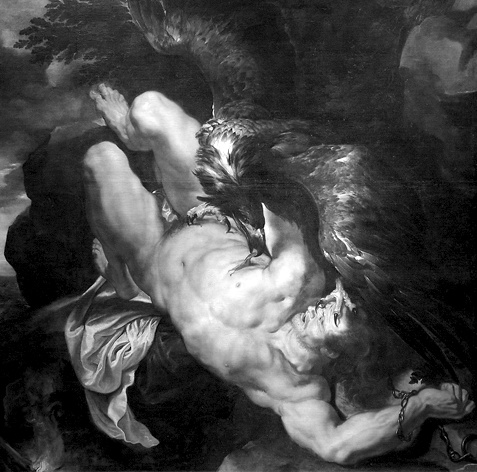 Rubens' famous painting of Prometheus Bound. In the myth, Prometheus is chained to a rock, and every day an eagle comes and eats his liver, which regenerates by the next day. In most mythologies, there is a price for innovation. Prometheus Bound was also the subtitle of Mary Shelly's Frankenstein.