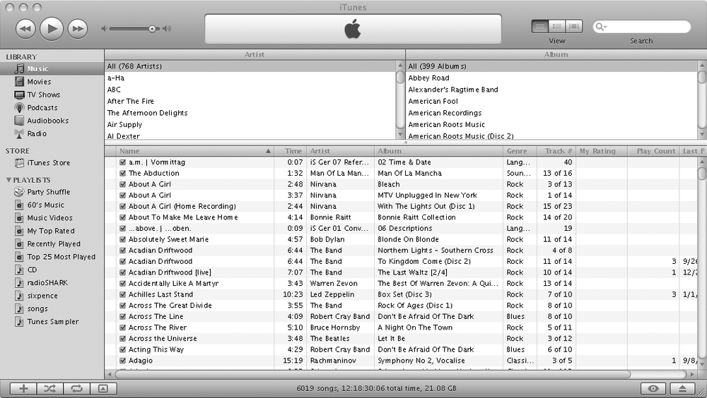 iTunes software with a user’s music library