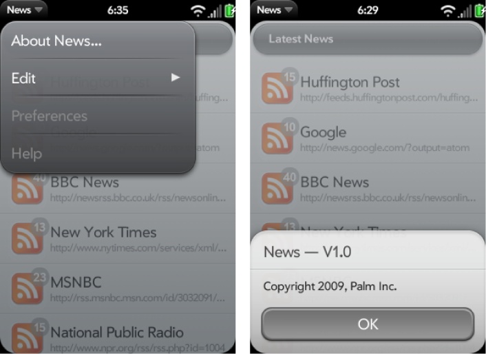 The News Application menu and About box