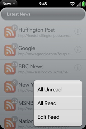 A News Submenu in a feedList scene