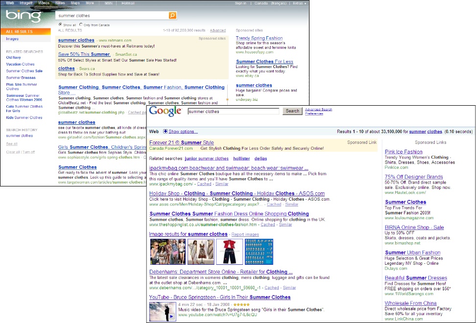 Bing and Google SERP comparison