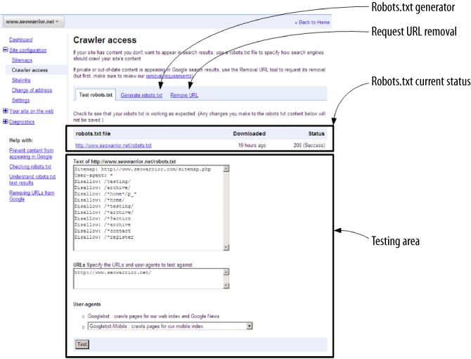 Google Webmaster Tools: Specifying crawler access