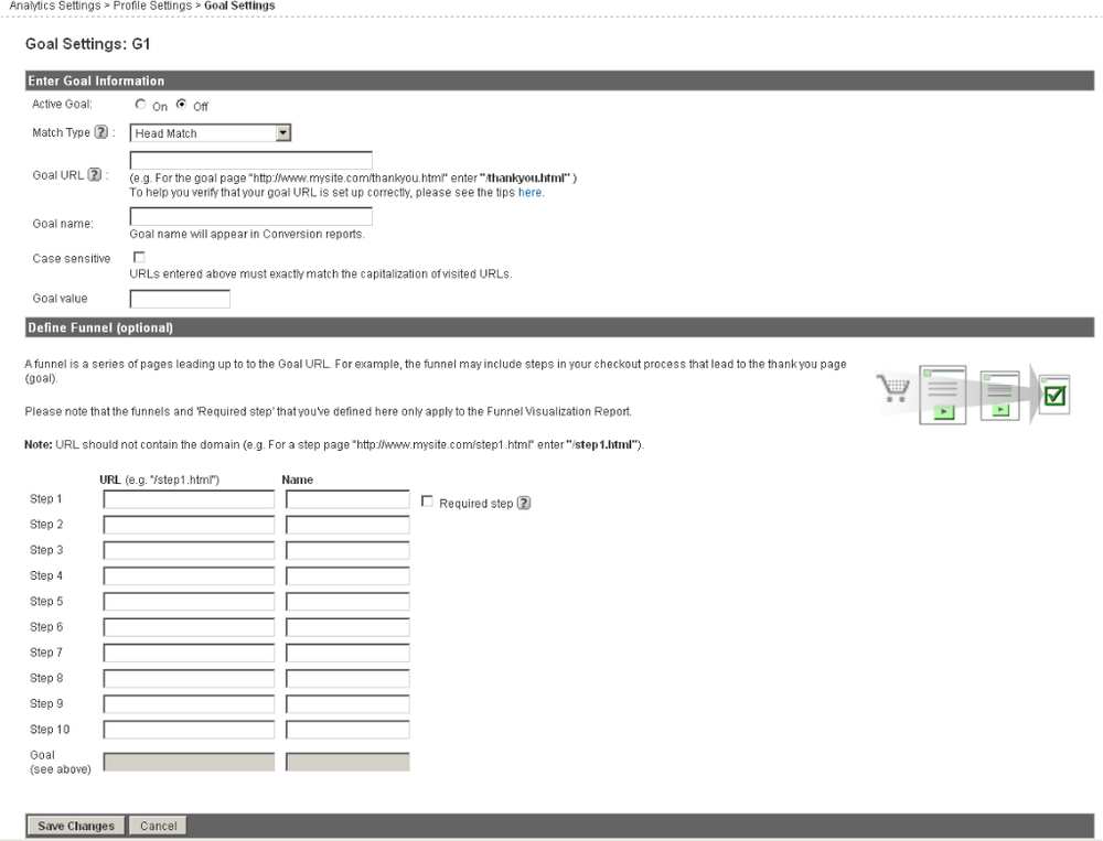 Google Analytics: Goal creation step 2