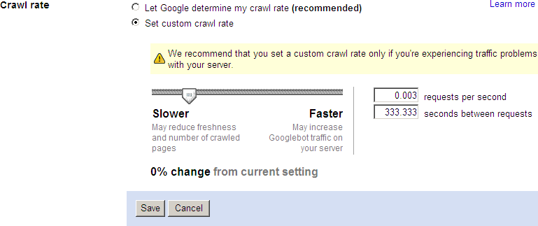 Setting the site’s crawl rate in Google Webmaster Tools