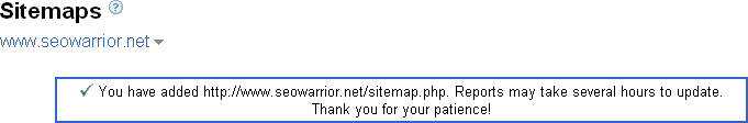 Google Webmaster Tools: Add Sitemap confirmation