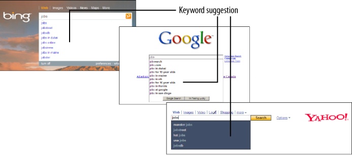Keyword suggestion: Bing, Google, and Yahoo!