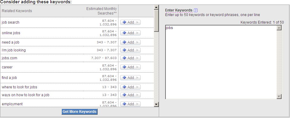 Yahoo! Search Marketing: Keyword suggestions