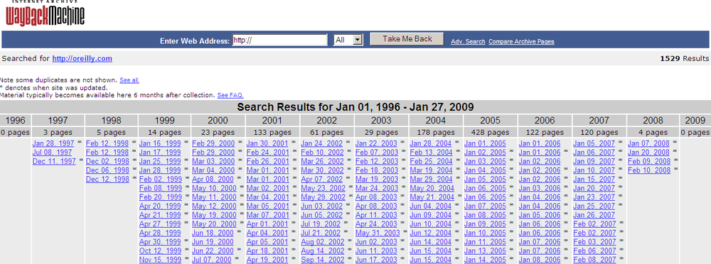 Internet archive for “oreilly.com” (1997–2009)
