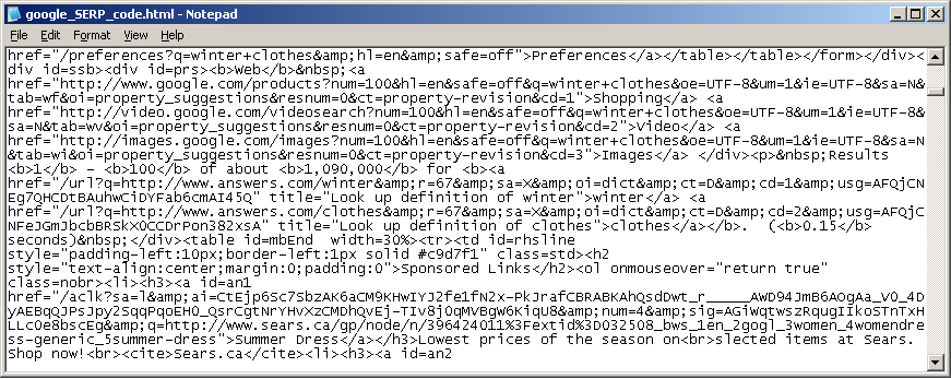 Google SERP HTML code