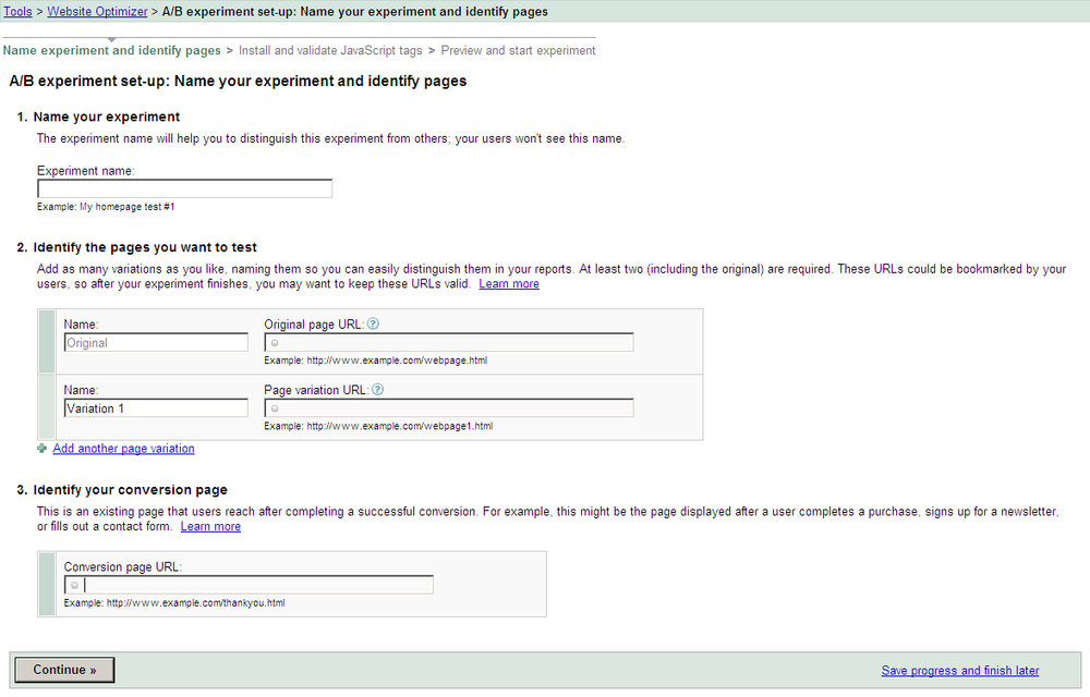 A/B testing form