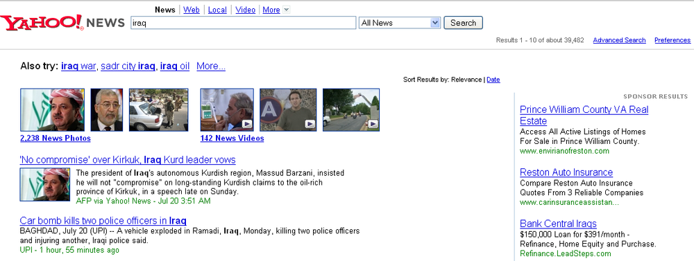 News search results from Yahoo!