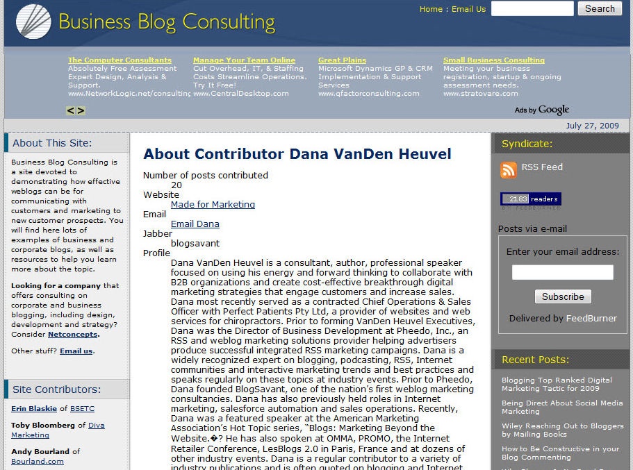 Example of an author profile page
