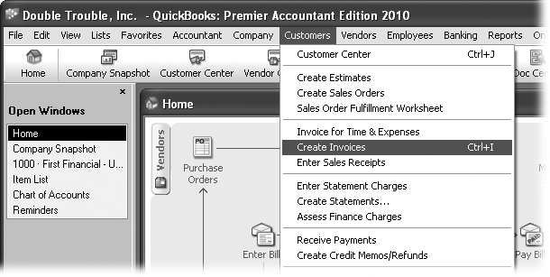 Every command that QuickBooks has is always within reach on the menu bar. Choose a top-level menu like Customers and then choose a command from the drop-down menu or a submenu. For one-click access to your favorite commands, use the QuickBooks icon bar, which you can customize to show the features and reports you use the most ().