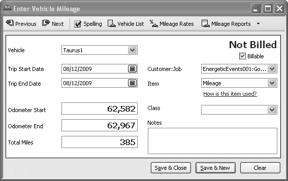 From the Enter Vehicle Mileage toolbar, you can generate reports of the mileage you’ve driven. Click Mileage Reports ().