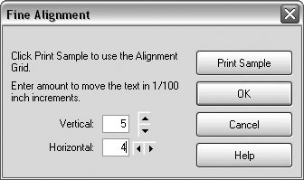 A positive number in the Vertical box moves the form toward the top of the page. A positive number in the Horizontal box moves the form to the right on the page. Negative vertical and horizontal numbers move the form down and to the left, respectively.