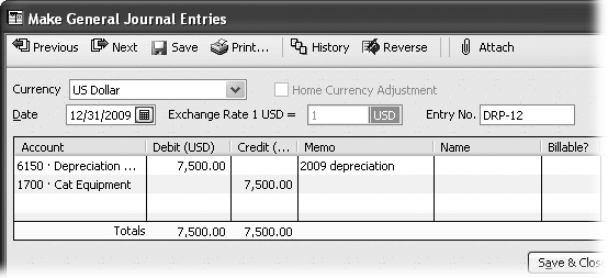 If you have several assets to depreciate, you can add a credit line for each asset. In this case, the Depreciation Expense debit is the total of all the depreciation credits.