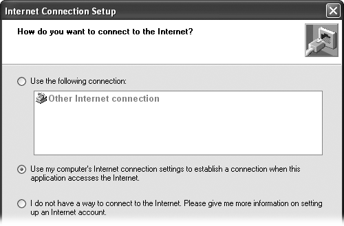 If you see telephone icons in the “Use the following connection” box, you know that they’re dial-up connections. If you dial into the Internet through your Internet Service Provider, select this option, click the connection you want to use, and then click Done. For Internet connections that are always available, including a company network, broadband, or cable, select “Use my computer’s Internet connection settings to establish a connection when this application accesses the Internet.” Click Next to review the connection that QuickBooks found, and then click Done.
