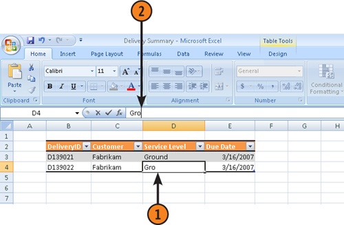 Edit Cell Contents in the Formula Bar