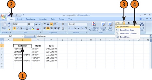 Inserting Cells in a Worksheet