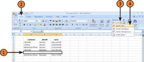 Deleting Cells in a Worksheet