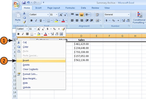 Insert a Row in a Worksheet