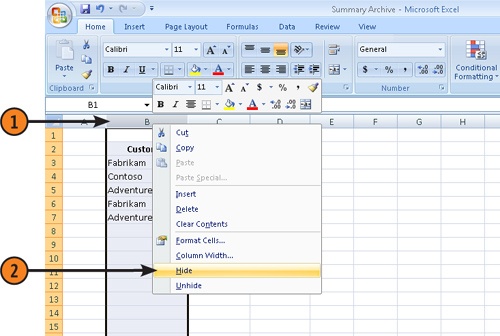 Hide Rows or Columns