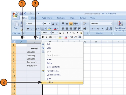 Unhide Rows or Columns