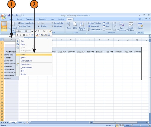 Insert a Column in a Worksheet