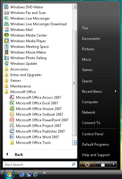 Using the Start Menu