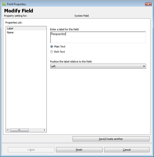 You can use this dialog box to change the label for a system field.