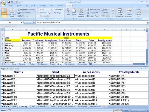 You can radically change view options in one window while maintaining a regular view of the same worksheet in another window.