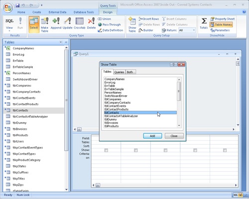 The Show Table dialog box allows you to select one or more tables or queries to build a new query.