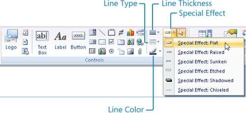 You can use commands in the Controls group on the Design tab to customize the borders of your controls.