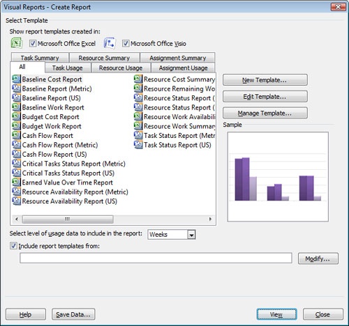 There are six categories for 22 built-in visual reports.