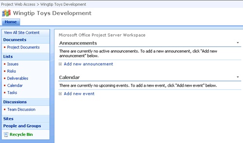 A project team can use the workspace for communication and collaboration. They can also use it as the repository for project documents.