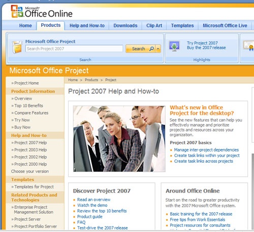 This is an example of the Project 2007 Help And How-To page that you can use to browse through articles about various aspects of Microsoft Project.