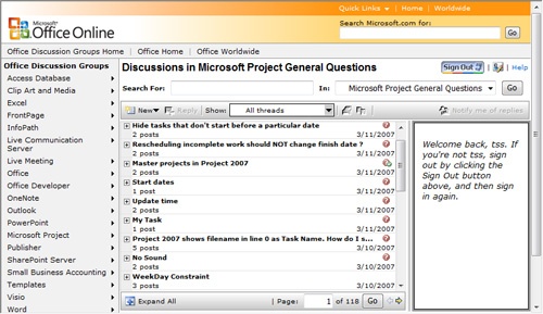 The Project discussions page represents a community of Project users and experts who ask and answer questions.