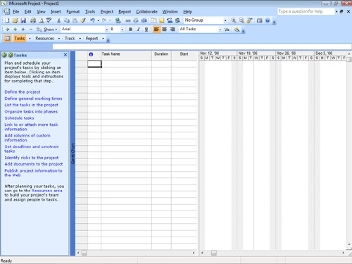 A blank project file appears in Microsoft Project.
