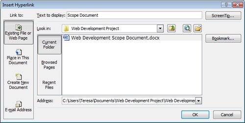 The path and name of the selected document appear in the Address box.