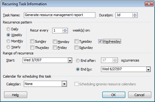 Specify the name and scheduling details of your recurring task.