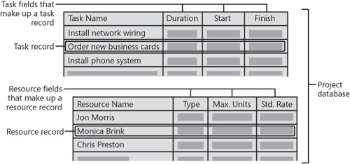 Each task represents a single record in your project database, with all associated information represented by individual fields.