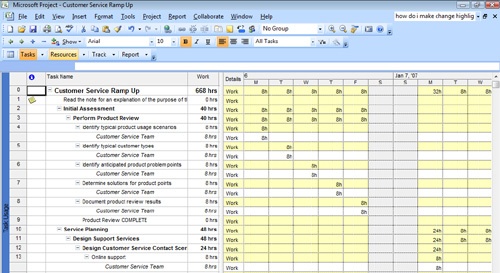 Display the Task Usage view to review assignments by task.