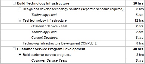 In the Task Usage view, each task is listed with its assigned resources.